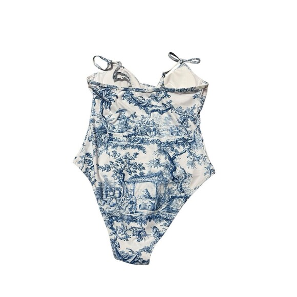Jollkichay One Piece Blue And White Floral Swimsuit And Sarong Wrap Size L NWT - Picture 9 of 11